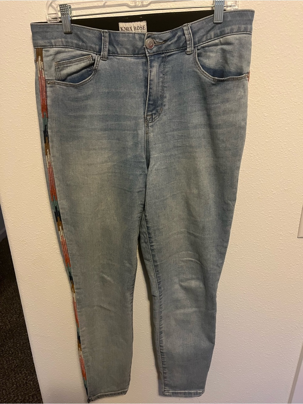 Knox Rose Light Blue Skinny Jeans with Multicolor Side Trim